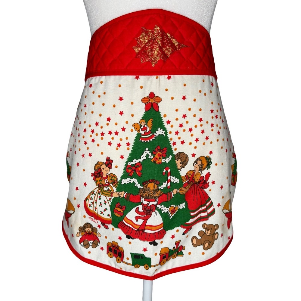 Vintage Apron Quilted Cotton Christmas Nostalgic Tree Toys MCM Nostalgic